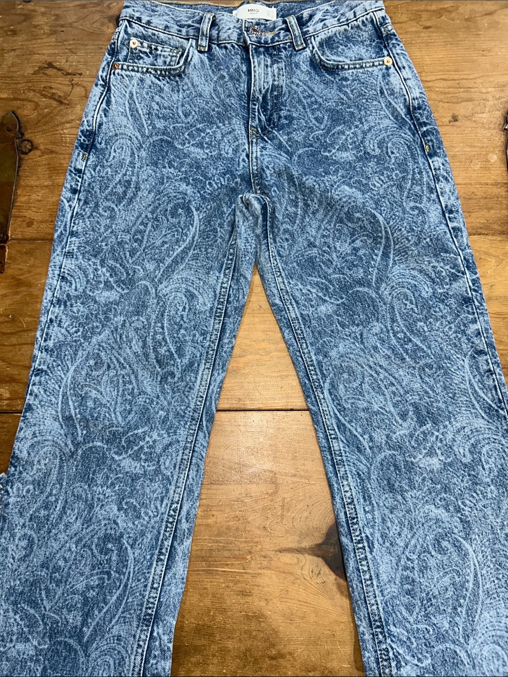 MNG Mango Women’s Paisley Print Straight Leg Jeans Size 2 High Rise Blue Denim - Picture 11 of 11